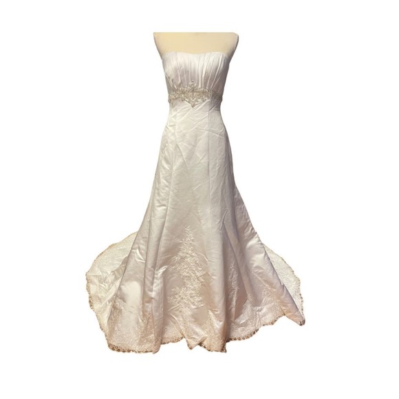 Unknown Dresses & Skirts - Satin Empire Waist A-Line Wedding Gown with Beaded Crystal Detail